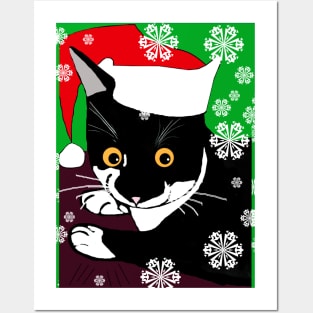 Cute Tuxedo Cat says A Merry Christmas Catmas from cat Nelson  Copyright TeAnne Posters and Art